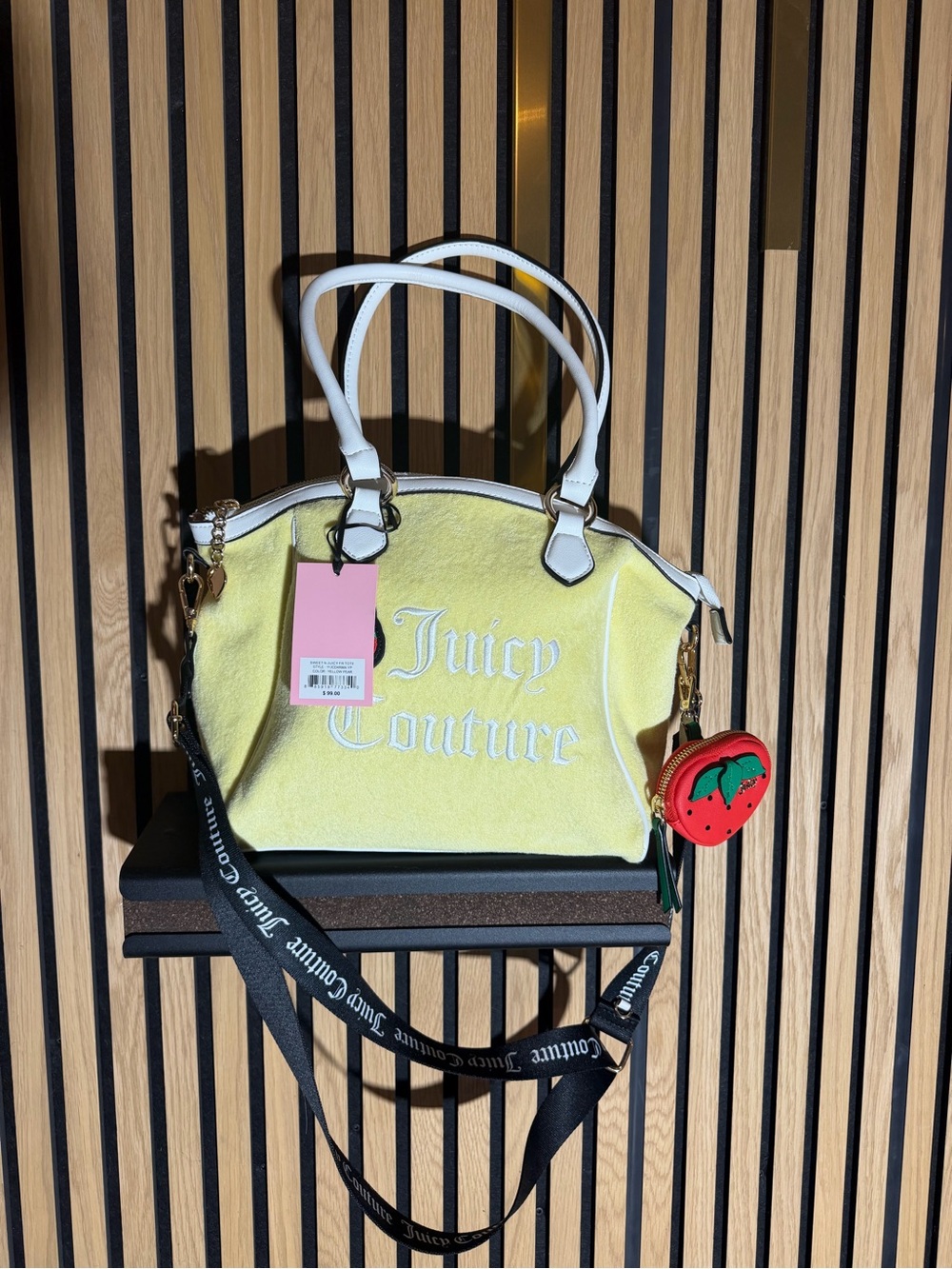 Juicy Couture Yellow Terry Satchel with White Trim & Strawberry Charm